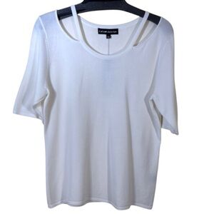 Catherine Malandrino Top White Knit Short Sleeve in‎ Size L  NWT